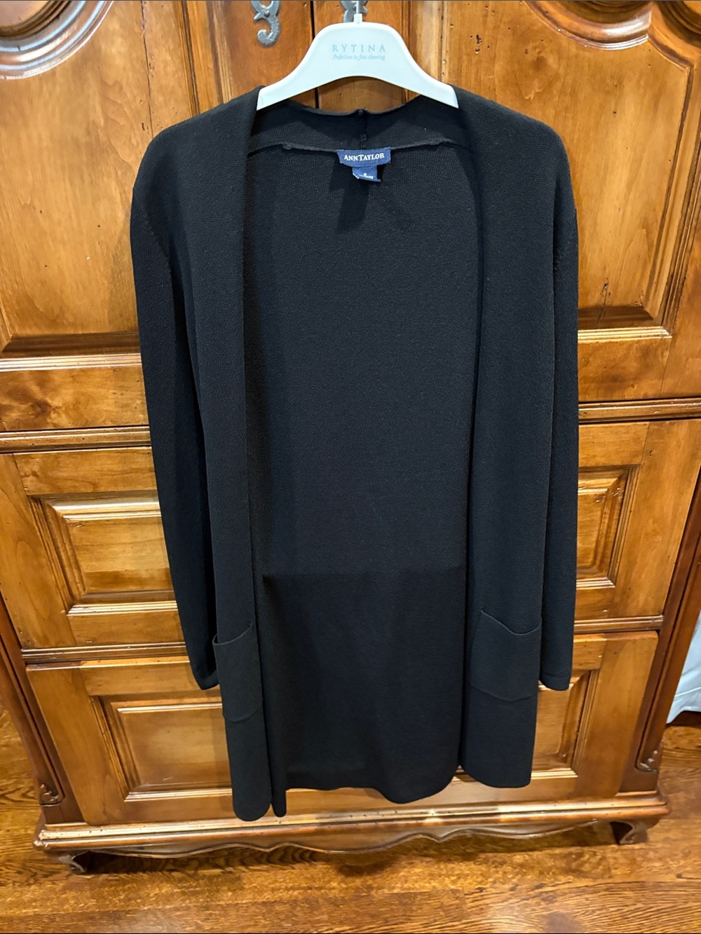 Ann Taylor Black Open-Front Woman’s Cardigan Full-Length Sweater